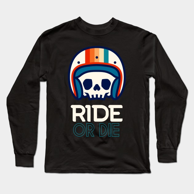 Biker Skull Retro Motorcycle Long Sleeve T-Shirt by Foxxy Merch